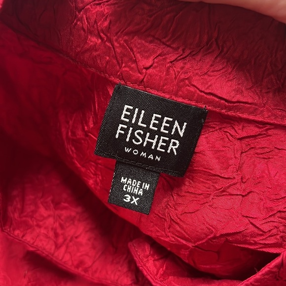 Eileen Fisher Woman Red Crinkle Silk Mandarin Collar Button Down Shirt Jacket 3X - Picture 10 of 12